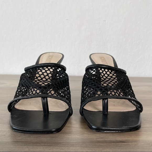 𝅺schutz Siliene Black Leather Thong Mule Sandals w Mesh Trim - Picture 4 of 7